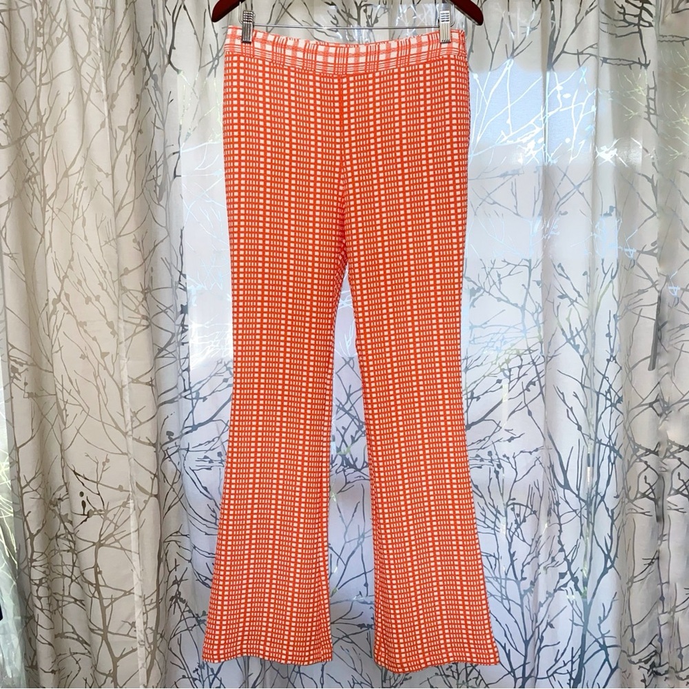 STINE GOYA Orange White plaid gingham print high waist flare Pants - Picture 6 of 16